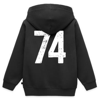 74 Zahlen Weiß - Kinder Premium Organic Zip Hoodie - Schwarz - Hinten - AI Model Kid Male (0cm)