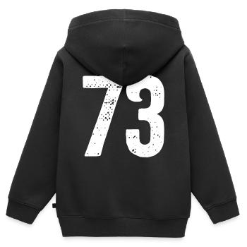 73 Zahlen Weiß - Kinder Premium Organic Zip Hoodie - Schwarz - Hinten - AI Model Kid Male (0cm)