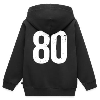 80 Zahlen Weiß - Kinder Premium Organic Zip Hoodie - Schwarz - Hinten - AI Model Kid Male (0cm)