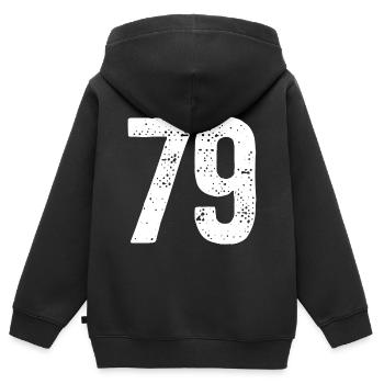 79 Zahlen Weiß - Kinder Premium Organic Zip Hoodie - Schwarz - Hinten - AI Model Kid Male (0cm)