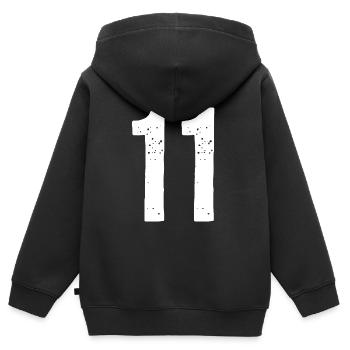 11 Zahlen Weiß - Kinder Premium Organic Zip Hoodie - Schwarz - Hinten - AI Model Kid Male (0cm)