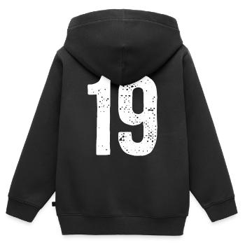 19 Zahlen Weiß - Kinder Premium Organic Zip Hoodie - Schwarz - Hinten - AI Model Kid Male (0cm)