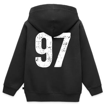 97 Zahlen Weiß - Kinder Premium Organic Zip Hoodie - Schwarz - Hinten - AI Model Kid Male (0cm)