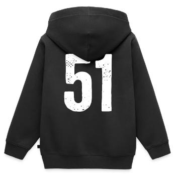 51 Zahlen Weiß - Kinder Premium Organic Zip Hoodie - Schwarz - Hinten - AI Model Kid Male (0cm)