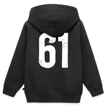 61 Zahlen Weiß - Kinder Premium Organic Zip Hoodie - Schwarz - Hinten - AI Model Kid Male (0cm)