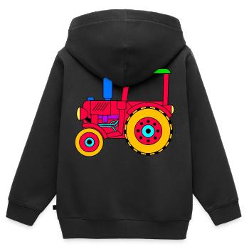 Roter Traktor für Jungen und Mädchen - Kinder Premium Organic Zip Hoodie - Schwarz - Hinten - AI Model Kid Male (0cm)
