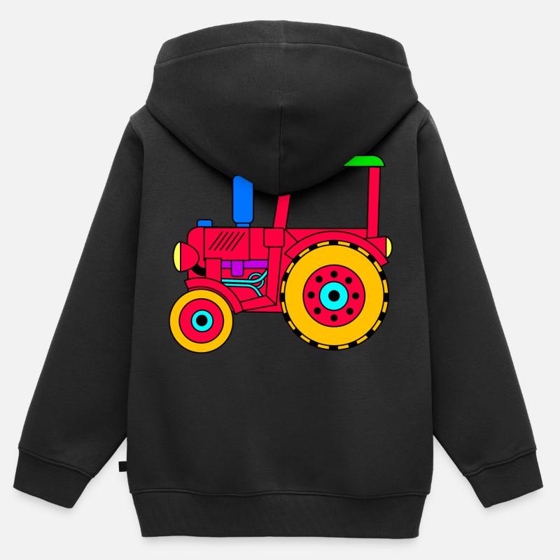 Trattore rosso per bambini e bambine - Felpa Premium con cappuccio con zip bambino bio - nero