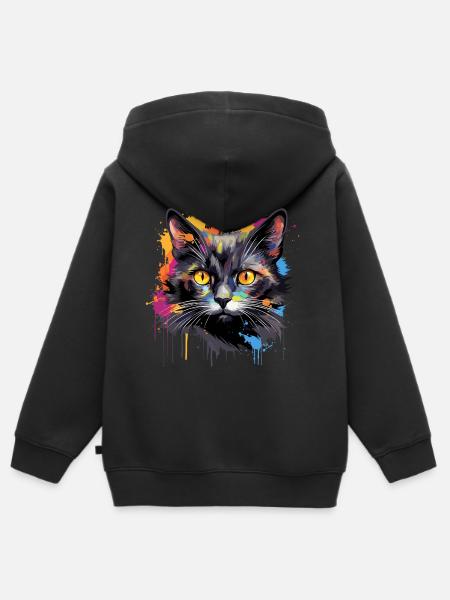 zwarte kat - Premium børne zip-hættetrøje økologisk - sort