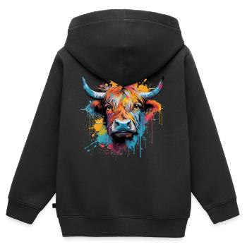 Highland Cow, Aquarell - Kinder Premium Organic Zip Hoodie - Schwarz - Hinten - AI Model Kid Male (0cm)