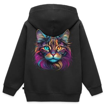 Tête de chat - Sweat Premium à capuche zippé enfant bio - noir - Dos - AI Model Kid Male (0cm)