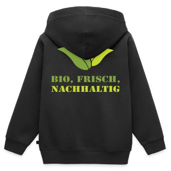 Bio frisch Nachhaltig Biobauer Weihnachtsgeschenk - Kinder Premium Organic Zip Hoodie - Schwarz - Hinten - AI Model Kid Male (0cm)