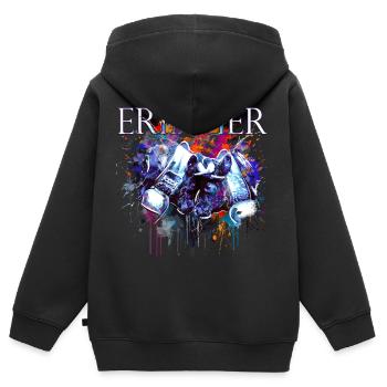 Kampfkuh, Schweizer Walliser Herdenskuh - Kinder Premium Organic Zip Hoodie - Schwarz - Hinten - AI Model Kid Male (0cm)