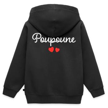 Petite Poupoune Humour Surnom Affectueux Femme - Sweat Premium à capuche zippé enfant bio - noir - Dos - AI Model Kid Male (0cm)