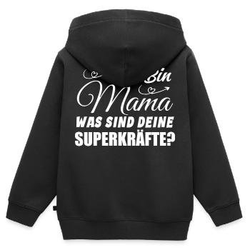 Ich Bin Mama Was SInd Deine Superkräfte? - Kinder Premium Organic Zip Hoodie - Schwarz - Hinten - AI Model Kid Male (0cm)