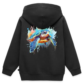 Schildkröte, Aquarellschildkröte, Spritzer - Kinder Premium Organic Zip Hoodie - Schwarz - Hinten - AI Model Kid Male (0cm)
