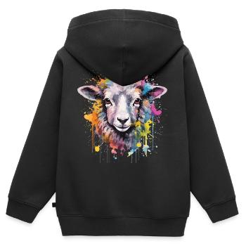 Mouton aquarelle avec splash - Sweat Premium à capuche zippé enfant bio - noir - Dos - AI Model Kid Male (0cm)