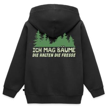 Ich Mag Bäume Die Halten Die Fresse - Kinder Premium Organic Zip Hoodie - Schwarz - Hinten - AI Model Kid Male (0cm)