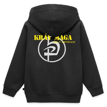 LOGO adulte - Sweat Premium à capuche zippé enfant bio - noir - Dos - AI Model Kid Male (0cm)