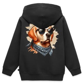 Retriver doré Splash Art - Sweat Premium à capuche zippé enfant bio - noir - Dos - AI Model Kid Male (0cm)