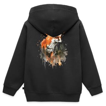 Aquarell Fuchs, Fuchs - Kinder Premium Organic Zip Hoodie - Schwarz - Hinten - AI Model Kid Male (0cm)
