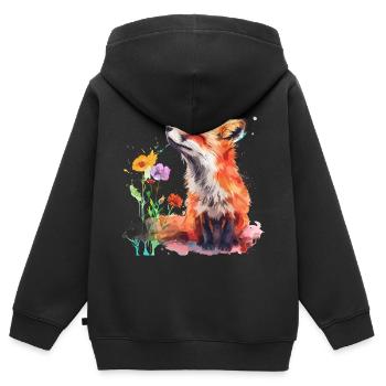 Aquarell Fuchs, Fuchs - Kinder Premium Organic Zip Hoodie - Schwarz - Hinten - AI Model Kid Male (0cm)