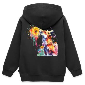 Fuchs mit Aquarellblume, Fuchs - Kinder Premium Organic Zip Hoodie - Schwarz - Hinten - AI Model Kid Male (0cm)