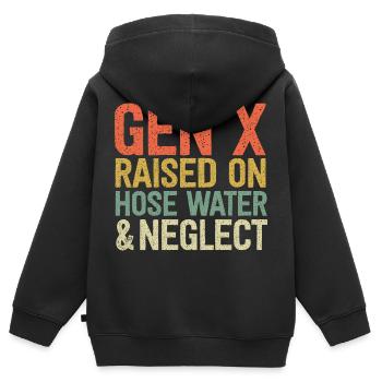 Lustige Gen X Retro Aufgezogen Auf Schlauch Wasser Vernachlässigung - Kinder Premium Organic Zip Hoodie - Schwarz - Hinten - AI Model Kid Male (0cm)