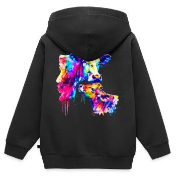 Kuh mit Kalb - Kinder Premium Organic Zip Hoodie - Schwarz - Hinten - AI Model Kid Male (0cm)