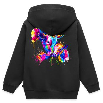 Kuh mit 3 Kälbern - Kinder Premium Organic Zip Hoodie - Schwarz - Hinten - AI Model Kid Male (0cm)