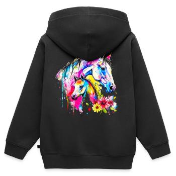Pferd mit seinem Fohlen - Kinder Premium Organic Zip Hoodie - Schwarz - Hinten - AI Model Kid Male (0cm)