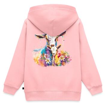 Ziege mit ihrem Kalb - Kinder Premium Organic Zip Hoodie - Rosa - Hinten - AI Model Kid Female (0cm)
