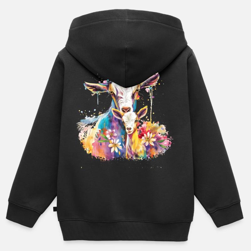 Ziege mit ihrem Kalb - Kinder Premium Organic Zip Hoodie - Schwarz
