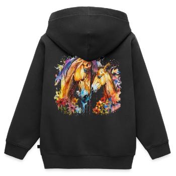 Pferd mit seinem Fohlen - Kinder Premium Organic Zip Hoodie - Schwarz - Hinten - AI Model Kid Male (0cm)