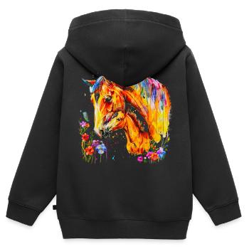 Pferd mit seinem Fohlen - Kinder Premium Organic Zip Hoodie - Schwarz - Hinten - AI Model Kid Male (0cm)