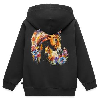 Pferd mit seinem Fohlen - Kinder Premium Organic Zip Hoodie - Schwarz - Hinten - AI Model Kid Male (0cm)