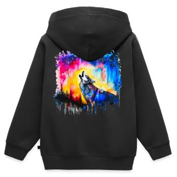 Wolf Aquarell - Kinder Premium Organic Zip Hoodie - Schwarz - Hinten - AI Model Kid Male (0cm)