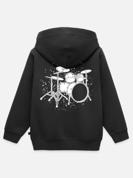 Drumkit Zeichnung - Premium børne zip-hættetrøje økologisk - sort