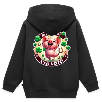 Ich kann kein Bingo, Schwein - Kinder Premium Organic Zip Hoodie - Schwarz - Hinten - AI Model Kid Male (0cm)