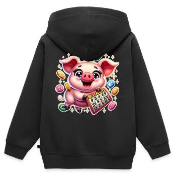 Lotto, Schwein, Bingo - Kinder Premium Organic Zip Hoodie - Schwarz - Hinten - AI Model Kid Male (0cm)