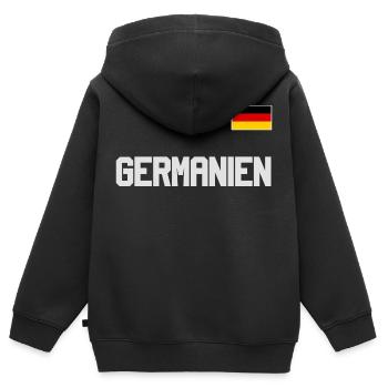 Maillot de l’Allemagne look GERMANIEN avec drapeau - Sweat Premium à capuche zippé enfant bio - noir - Dos - AI Model Kid Male (0cm)