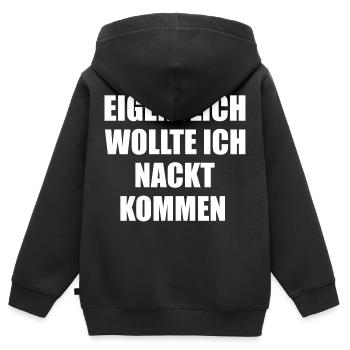 Eigentlich wollte ich nackt kommen lustige Sprüche - Kinder Premium Organic Zip Hoodie - Schwarz - Hinten - AI Model Kid Male (0cm)