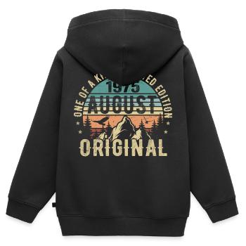 Août 1975 - Né en Août 1975 - Anniversaire - Sweat Premium à capuche zippé enfant bio - noir - Dos - AI Model Kid Male (0cm)
