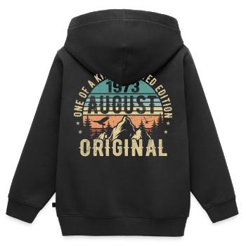 Août 1973 - Né en Août 1973 - Anniversaire - Sweat Premium à capuche zippé enfant bio - noir - Dos - AI Model Kid Male (0cm)