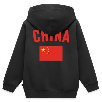 Drapeau de la Chine - Sweat Premium à capuche zippé enfant bio - noir - Dos - AI Model Kid Male (0cm)