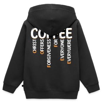 Humor Kaffee Christliche Reisen - Kinder Premium Organic Zip Hoodie - Schwarz - Hinten - AI Model Kid Male (0cm)