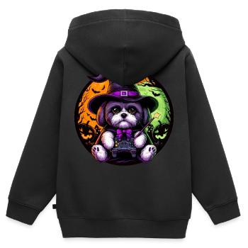 Halloween-Outfits mit Shih Tzu Hund Computerspiel - Kinder Premium Organic Zip Hoodie - Schwarz - Hinten - AI Model Kid Male (0cm)
