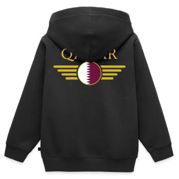 J’aime le Qatar, T-shirt design de style élégance - Sweat Premium à capuche zippé enfant bio - noir - Dos - AI Model Kid Male (0cm)