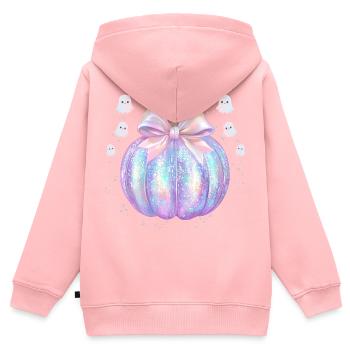 Citrouille Disco Rétro Halloween - Sweat Premium à capuche zippé enfant bio - rose - Dos - AI Model Kid Female (0cm)