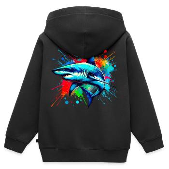 Hai in bunter Aquarellmalerei - Kinder Premium Organic Zip Hoodie - Schwarz - Hinten - AI Model Kid Male (0cm)