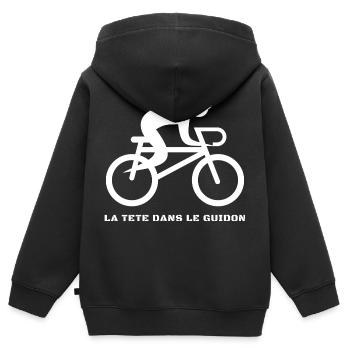 velo vélo vélos velos cycliste tete dans le guidon - Sweat Premium à capuche zippé enfant bio - noir - Dos - AI Model Kid Male (0cm)